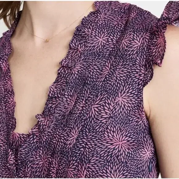 Banjanan Constance Ruffled Maxi Dress XS Floral Cotton Block Print India - Picture 3 of 12